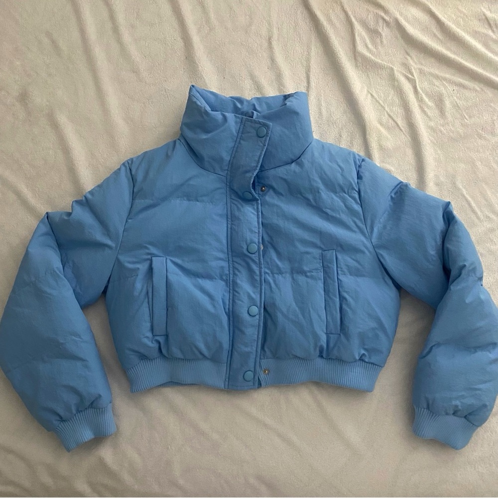 SHEIN Light Blue Cropped Puffer Jacket